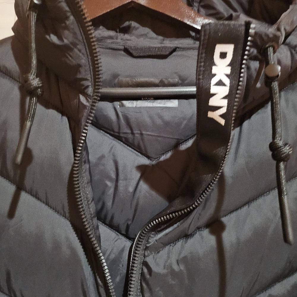 Black Puffer Jacket with Hood - Picture 3 of 4
